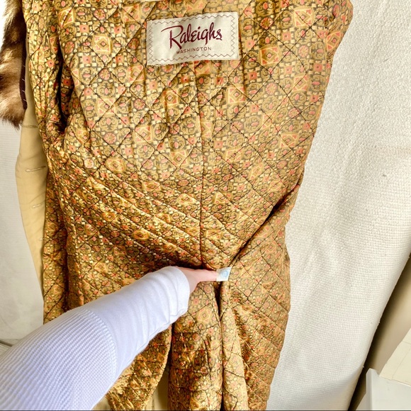 Vintage 70s S Real Fur Trench Pea Coat Warm Liner - Picture 7 of 8